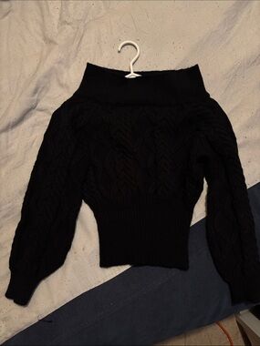 ROMWE Black Cable-Knit Off-Shoulder Sweater
